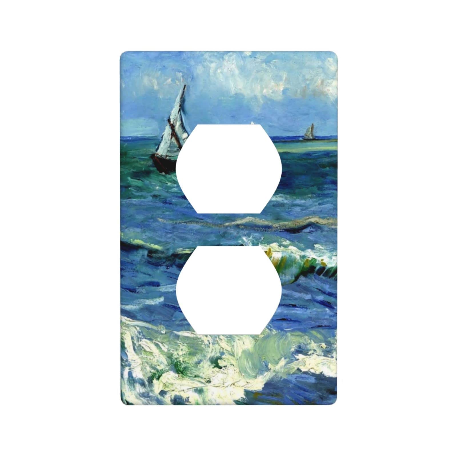 Seascape at Saintes-Maries by Van Gogh Outlet Cover Wall Plate Decorative 1 Gang Single Wallplate for Duplex Receptacle Electrical Outlet