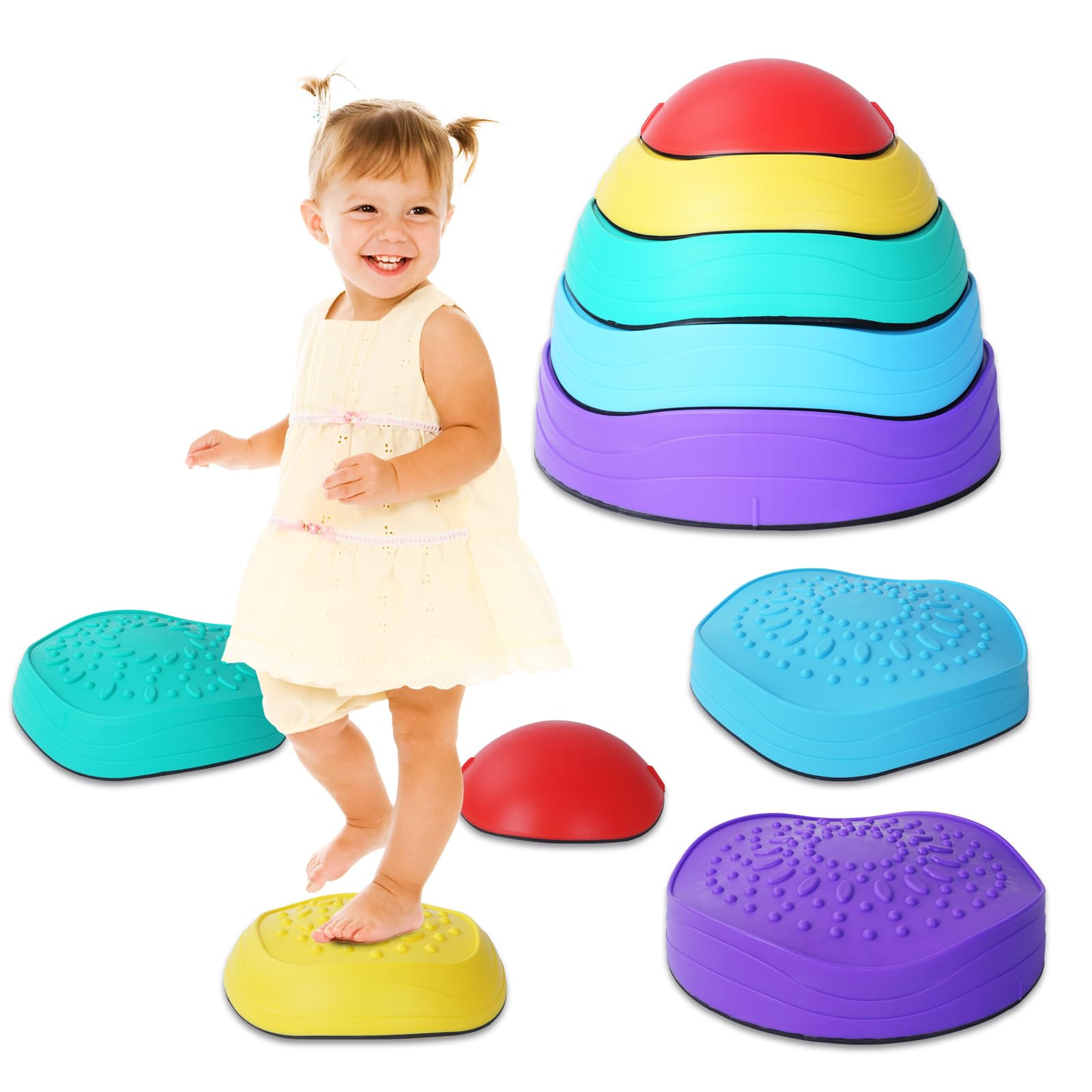 Piedras de Equilibrio para Niños, 5 Piedras Antideslizante Apilables, Juego Equilibrio Niños, Entrenamiento de Equilibrio en Interiores y Exteriores, Que Fomentan el Equilibrio y Habilidades Motoras