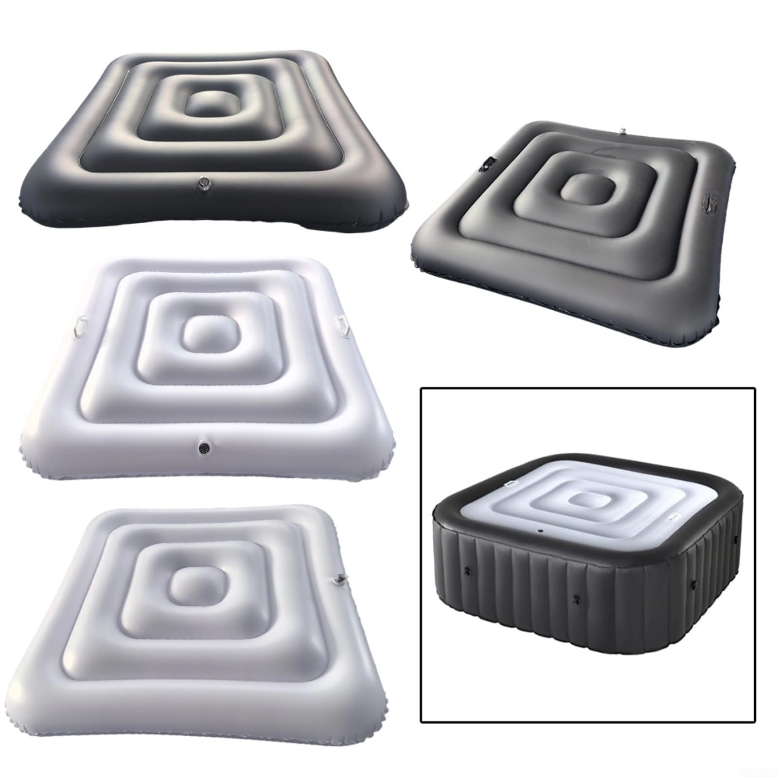Bâche gonflable de 135 cm carrée, isolation en PVC avec valve rapide, protection thermique pour spa, protection contre les intempéries contre les feuilles et le gel, économe en énergie, 1 pièce (noir