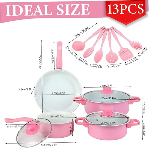 Miniatura 2 de Juego de ollas y sartenes de hierro fundido, hermoso juego de utensilios de cocina antiadherentes de 13 piezas, utensilios de cocina de inducción