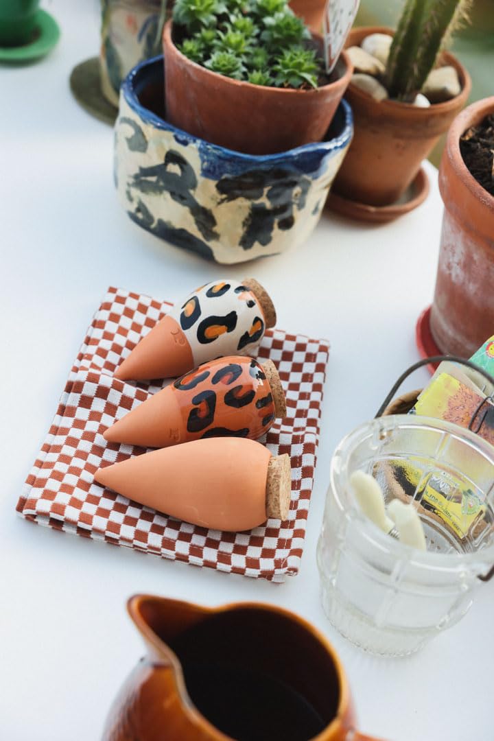 Pepin | 3X Mini Ollas | Oyas A Planter Terre Cuite | Arrosage Automatique et Ecologique pour Plante d'Intérieur et d'Extérieur | Système d'Irrigation Naturel | Mini Oyas Terracotta - 12cl léopard