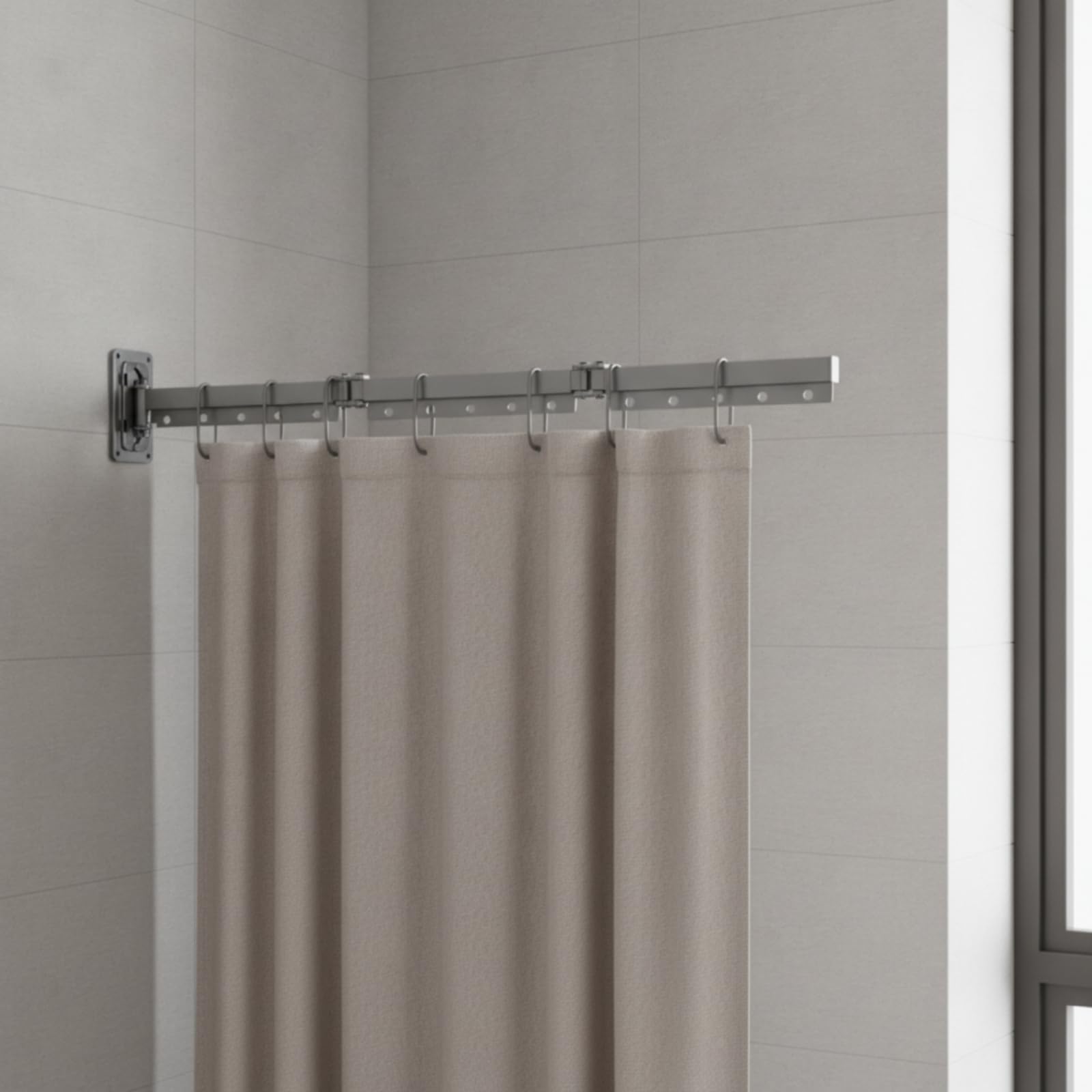 Badezimmer Duschvorhang Klappbare Wandgarderobe Kleiderstange Wäschetrockner Wandhalter Metall Aluminium Matt Kompakt mit Verstellbarer Winkelstütze, Milchweiß, Dreifach-Wäscheständer
