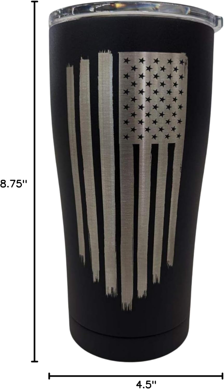 American Flag Tumbler - 20 oz Black Matte Stainless Steel Tumbler - Distressed American Flag - Insulated Double Walled Tumbler with Lid - Image 7