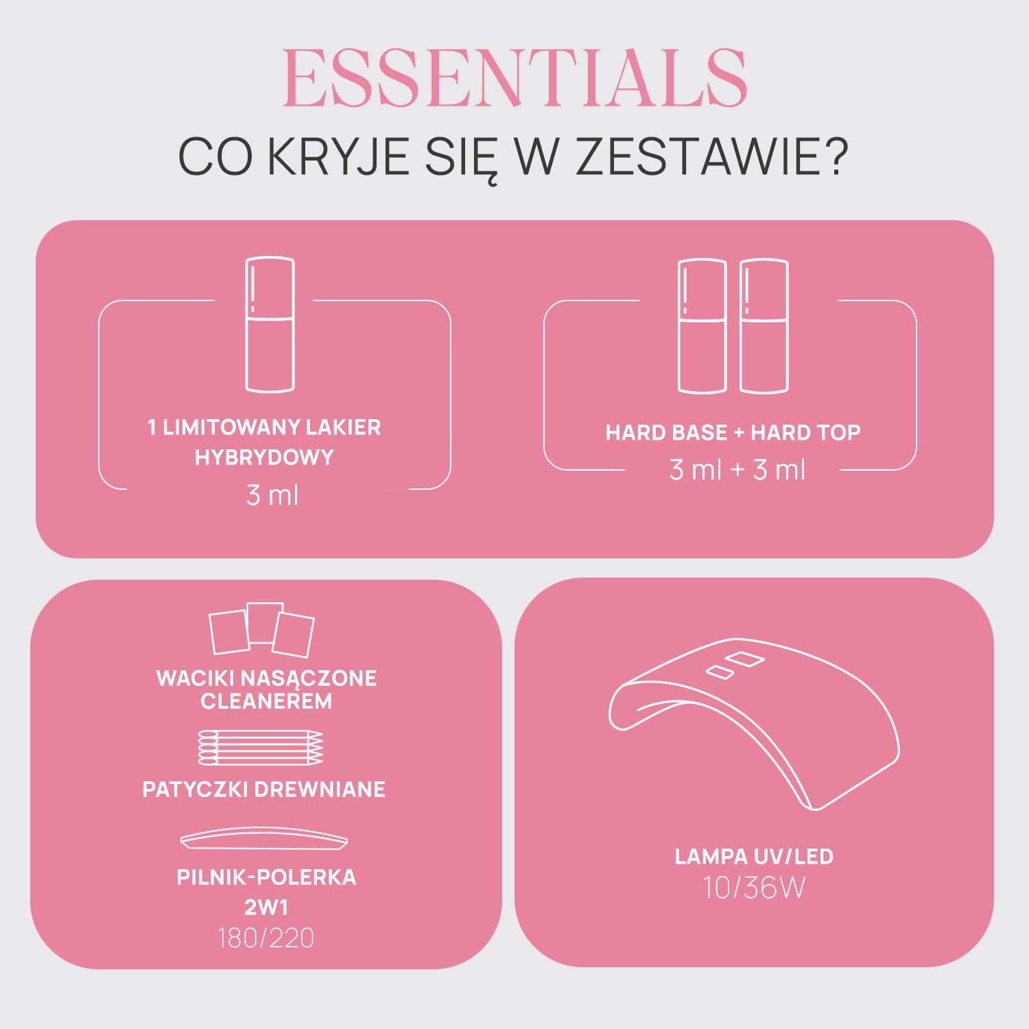 NÉONAIL Zestaw do manicure hybrydowego - Essentials Starter Set - Zestaw do stylizacji paznokci z lampą LED 10W/36