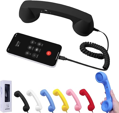 Auricular retro para teléfono, teléfono retro para iPhone, receptor de mango fijo estilo teléfono tipo C, estilo teléfono con cable con botón de