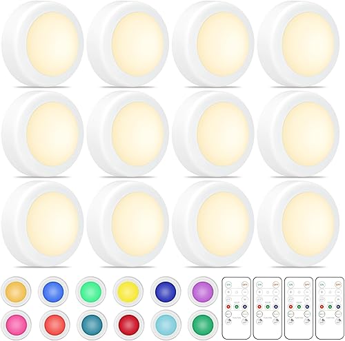 Aokpsrt Luces de disco con control remoto, 16 luces LED inalámbricas intercambiables de color, luces debajo del gabinete, luces a pilas con