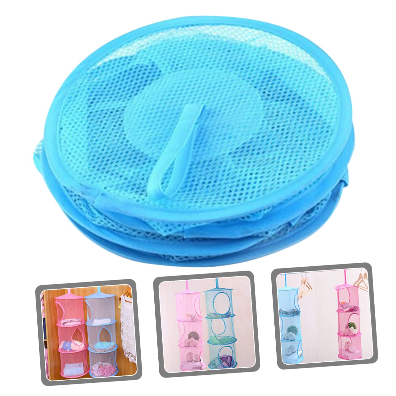 Levemolo Mesh Hanging Storage Bag 3 Tier Toy Organizer Collapsible Hanging Basket Sundries Bag Foldable Mesh