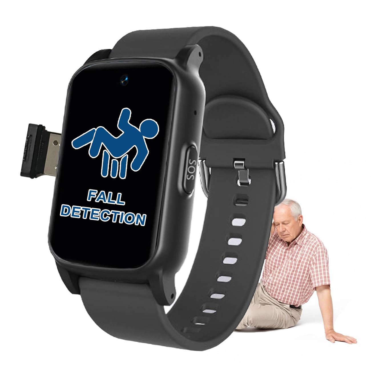 Bracelet Alarme Personne Agee Montre d'urgence Senior avec Détecteur De Chute Bracelet SOS Et Alarme De Chute SeniorBlack,1.25 * 0.57 * 2.22inch