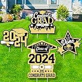 Graduation Yard Signs with Stakes Gold and Black Class of 2024 Outdoor Lawn Decorations Congrats Grad Yard Signs for High School College Party Supplies(4 Pieces)