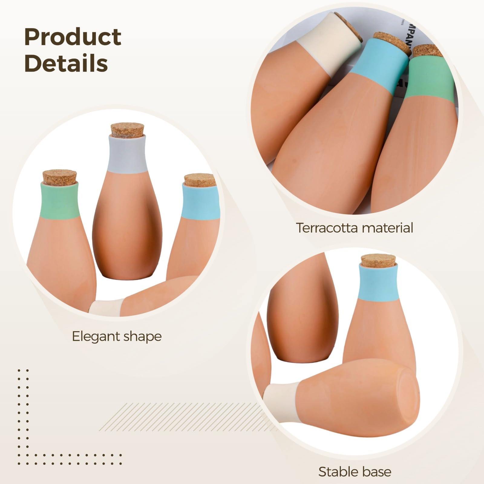 4 pièces cônes d'arrosage automatique en terre cuite pour plantes d'extérieur, grands cônes en céramique avec bouchon en liège, pour jardin, réduit le gaspillage d'eau, vert, bleu, rose et orange