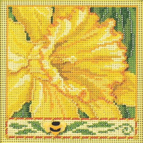 Image of Mill Hill Daffodil Beaded Counted Cross Stitch Kit Buttons & Beads 2024 Spring Series MH142411