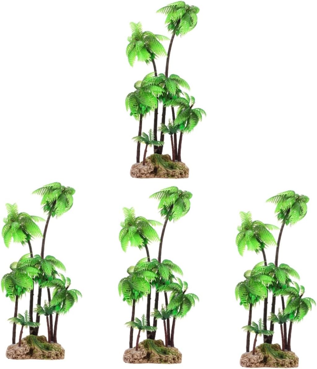 4pcs Mini Coconut Fish Tank Artificial Coconut Tree Coconut Tree Ornament Fish Tank Coconut Tree Decoration Fish Tank Plant Artificial Plastic Plant Aquarium P