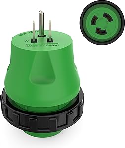 RVGUARD 30 Amp to 110 Volt RV Adapter Plug with Locking Connector, NEMA 5-15P to NEMA L5-30R Electrical Power Adapter, Green