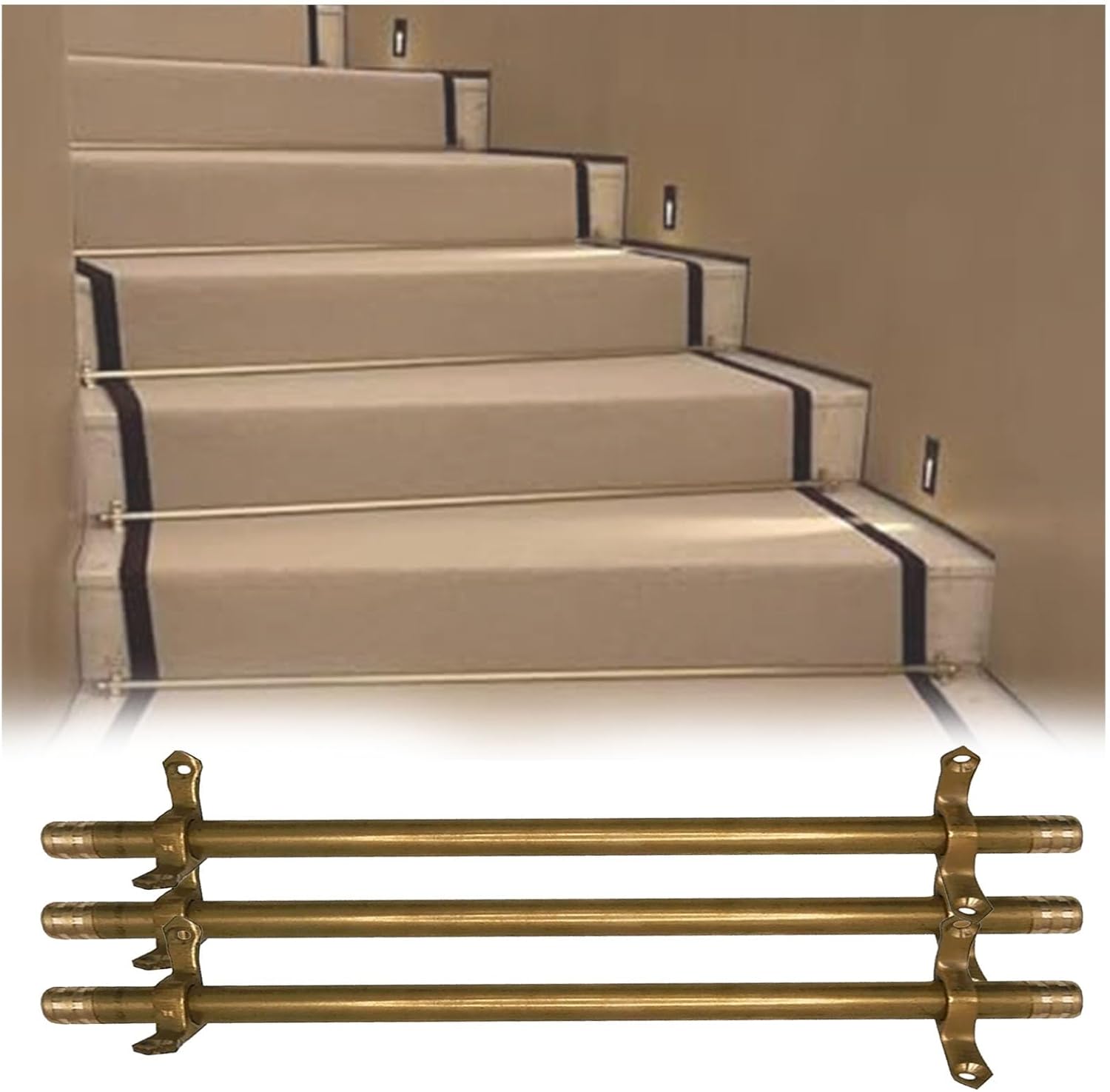 Brass Stair Rods Set of 15-22in Pressure Rods for Stair Carpet Runners, Secure Stairwell Rugs, Durable Gold Finish, Perfect for Carpeted Staircases