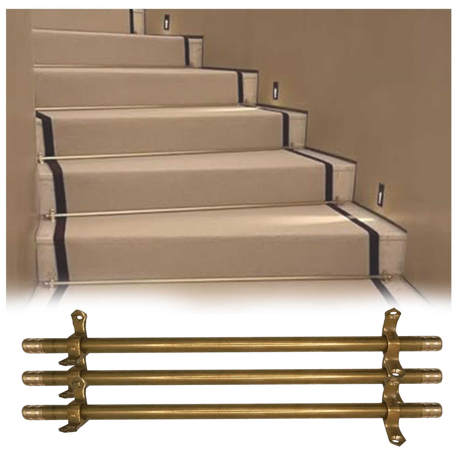 asdchZen Gold Brass Stair Rods For Carpet Runners Stairway Carpet Pressure Rods For Secure Runner On Carpeted Stairs-Durable & Stylish Staircase Accessories,IPWE06741-Brass-15pcs-102cm(40in)
