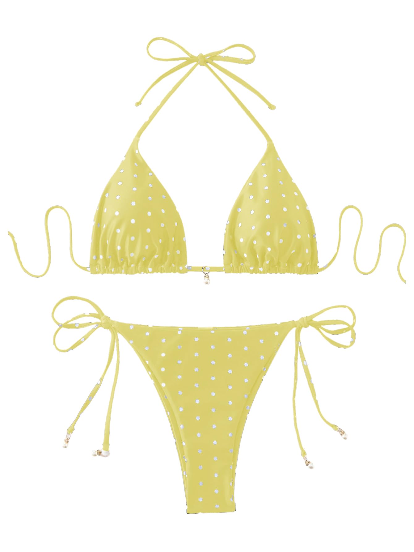 SOLY HUX Women's Polka Dots Print Bathing Suit Halter Triangle Tie Side Bikini Sets Two Piece Swimsuit