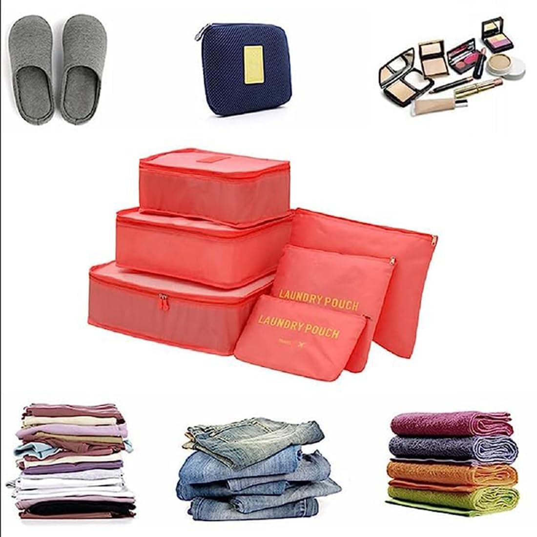 Styleys Set of 6 Packing Cube Travel Pouches Bag Organizer (Watermelon Red, S1037) 1