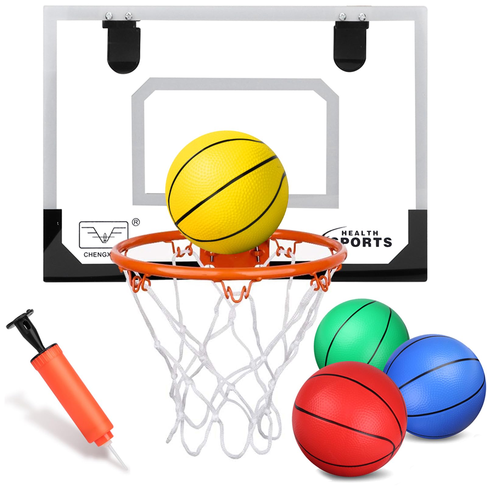 Mini Panier De Basket Pour Enfants - Avec 2 Ballons Et Pompe - Ventouse Murale, 16x12 Cm