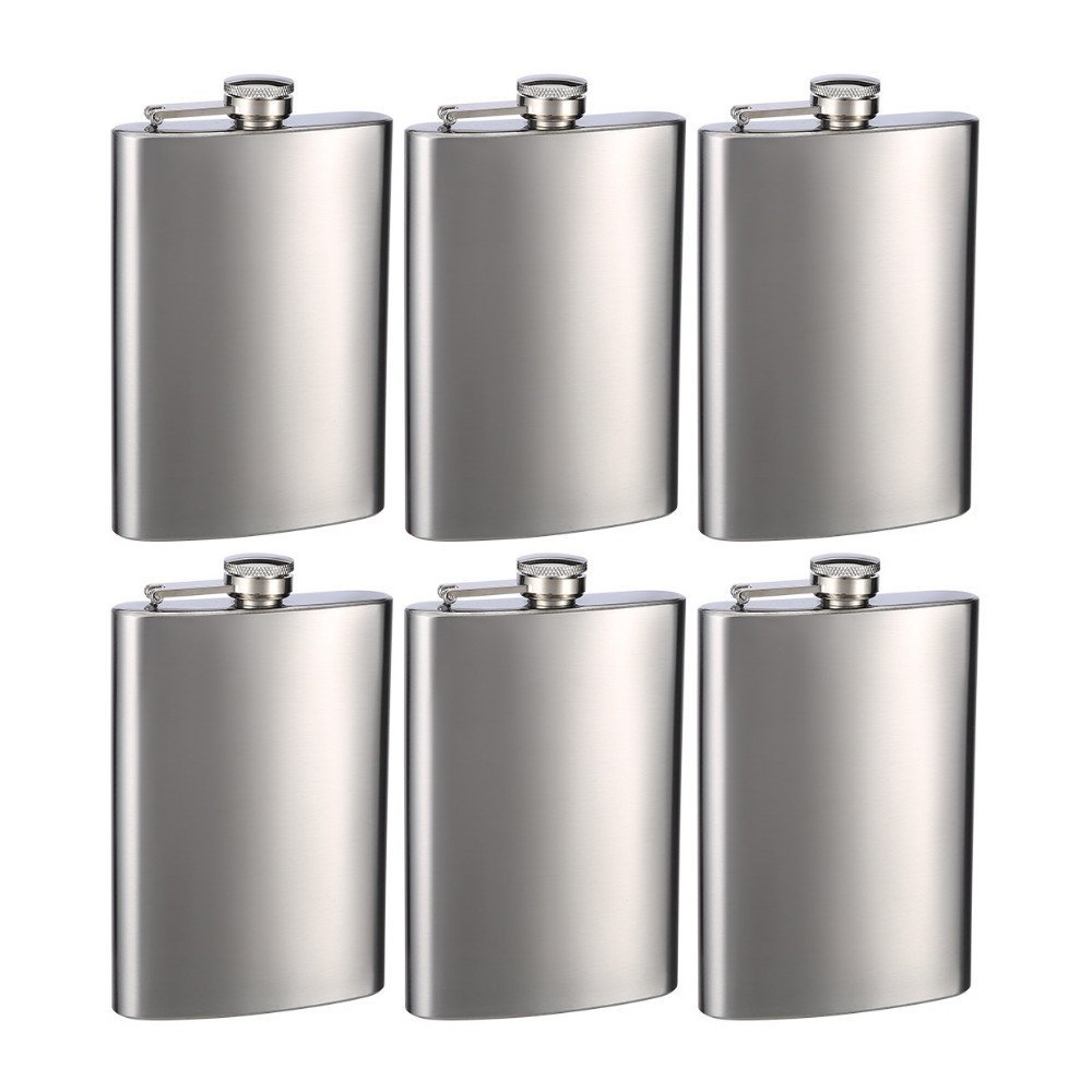 Top Shelf Flasks Stainless Steel Hip Flasks, 8 oz, Set of 6
