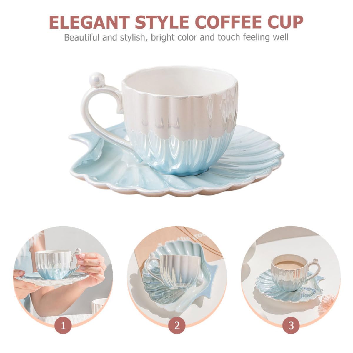 Kichvoe Set di Tazze da Caffè Elegante e Delicato in Ceramica 300ml con Piattino Base Piatta e Lavorazione Raffinata per Bere Caffè o Succhi di Frutta