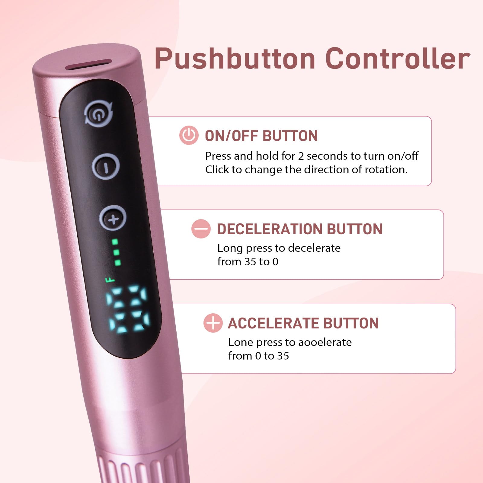 Electric Nail Drill 35000RPM,WEIKILLY Rechargeable Cordless Nail File,Professional Acrylic Gel Electric Nail Drill Machine for DIY Manicure and Pedicure,Portable Home Travel or Salon Use (Pink) - Image 3