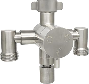 G-Sunny Stainless Steel Multi-Function Outdoor Faucet with Dual Garden Hose Adapter, Heavy Duty Outdoor Water Splitter with Extra Tap for Hand Washing, Bucket Filling Dual Hose