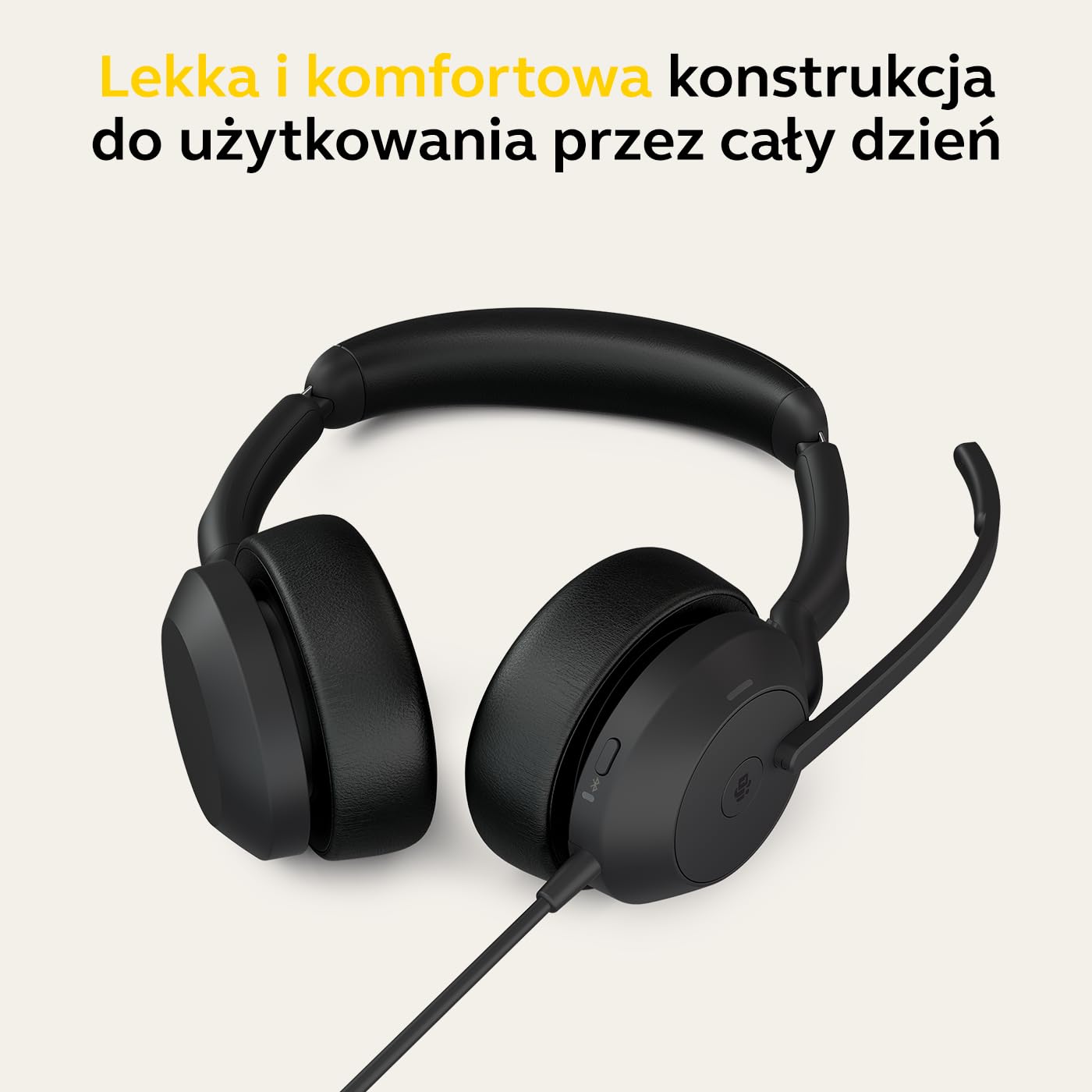 Jabra Evolve2 50 przewodowy zestaw słuchawkowy stereo z technologią Jabra Air Comfort - mikrofon z redukcją hałasu, aktywna redukcja szumów - certyfikat MS Teams, działa z innymi platformami - czarny