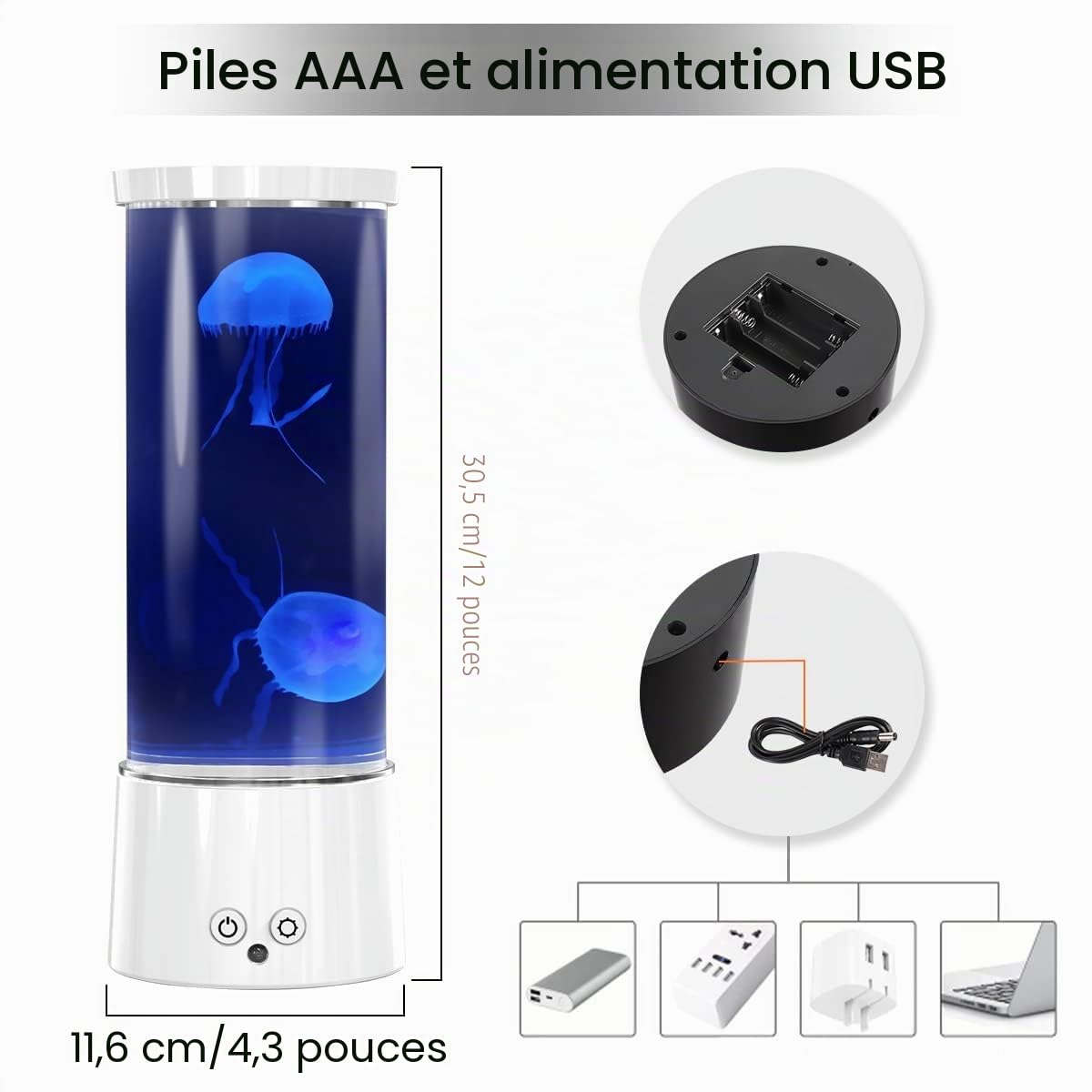 FBSPORT Lampe Meduse Lumineuse Aquarium 17 Couleurs Changeantes Jellyfish Lamp avec Télécommande, Alimenté par Batterie/USB Relaxante Light pour Enfants Hommes Femmes Décoration Cadeau