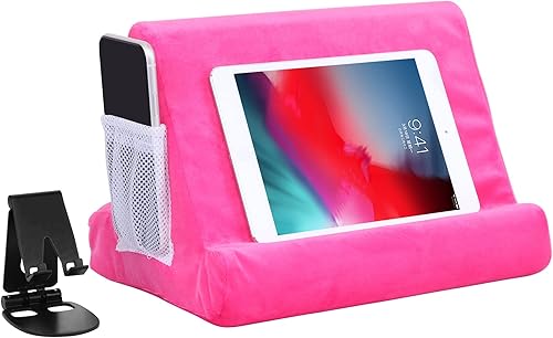 2 soportes de cojín multiángulo para tableta con bolsillo de red y soportes de teléfono de color negro, soporte mejorado para teléfono celular,