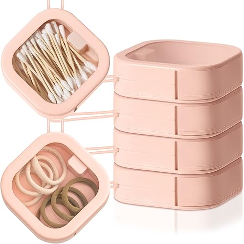 Miniatura 60 de Kathfly Organizador de lazos para el cabello blanco, 4 unidades, portátil, contenedor de almacenamiento para accesorios para el cabello, apilables