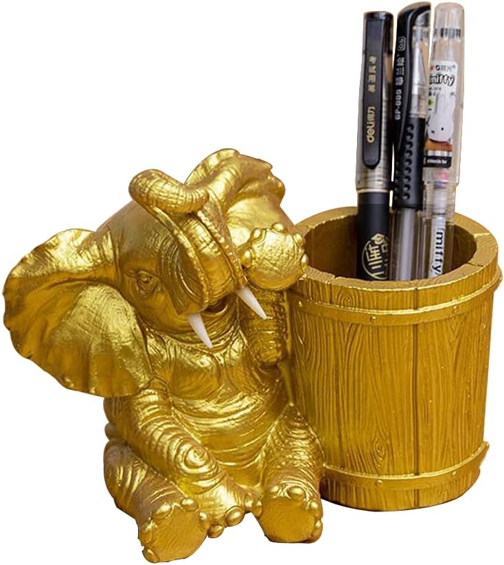 Cute Resin Elephant Pen Pencil Holder Desk Organizer - Desktop Pen Pencil Brush Holder Container Storage Organizer, Creative Elephant Home Decoration Desk Ornaments for School Office