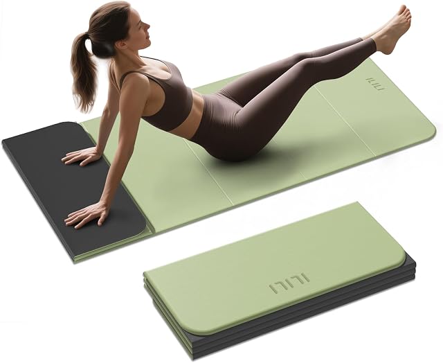 ILILI Tapis de yoga pliable, 10mm Épais, TPE Matériel, extra long 75"L x 26"W, doux et confortable tapis pliant 0.4 Inches, facile à transporter et à conserver, 190*66cm Utilisation multifonctionnelle portable pour le yoga, l'exercice à domicile & Extérieur
