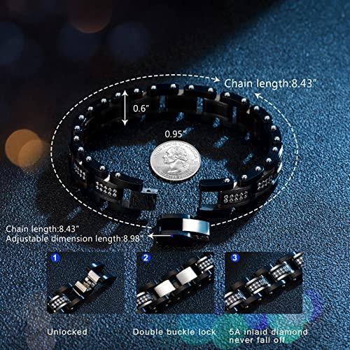 Ziallay Link Initial Bracelet Hip Hop Jewel Gift Men Ms. Christmas Birthday Jewel Gift Boyfriend Son Fashion Bracelet, Diamond, Double Tone Bracelet. (Silver Black) #TOP1