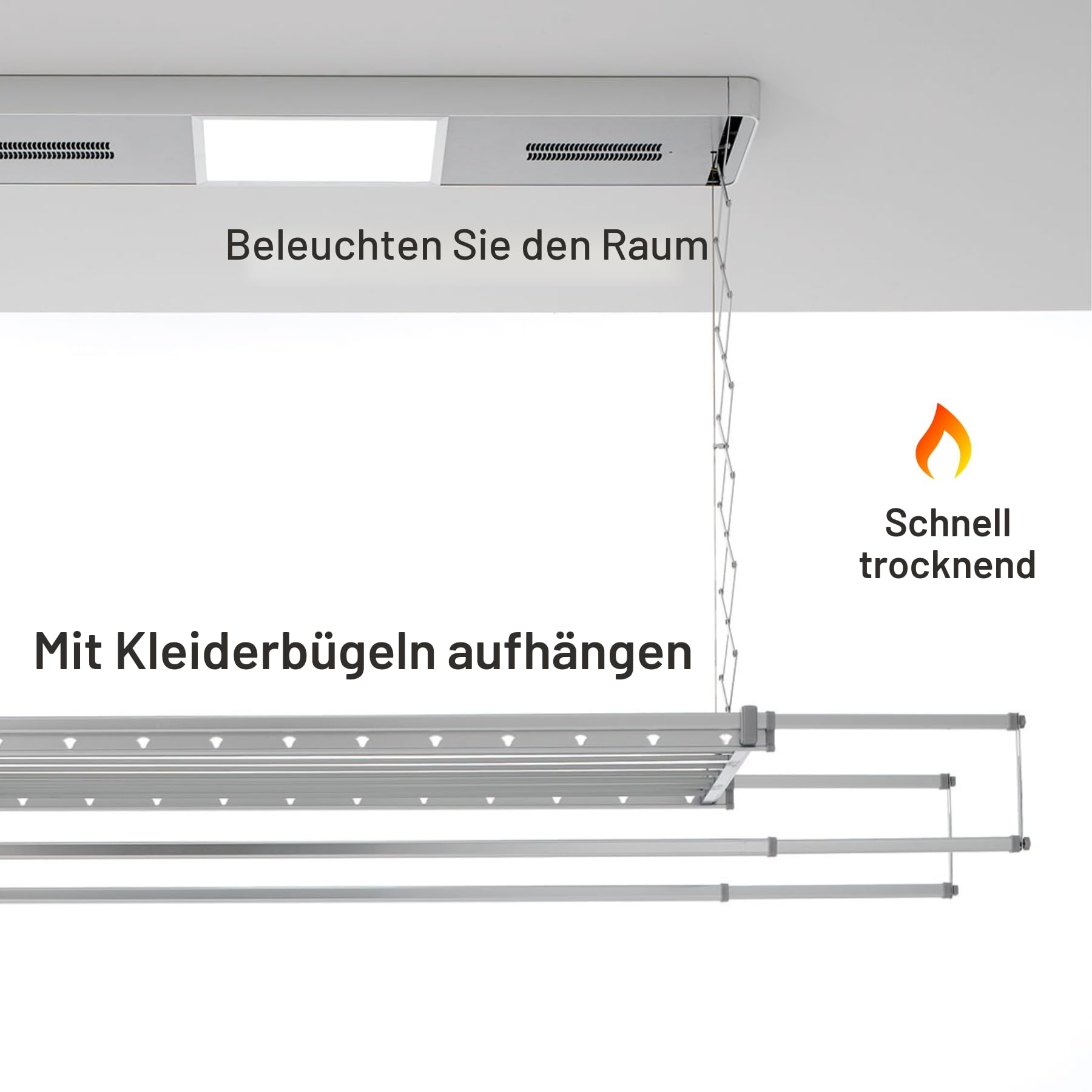 Foxydry Pro Wäscheständer für die Decke, beheizbar, mit Fernbedienung, mit Heißbelüftung, aus Aluminium und Stahl, für Bettwäsche (160 cm)