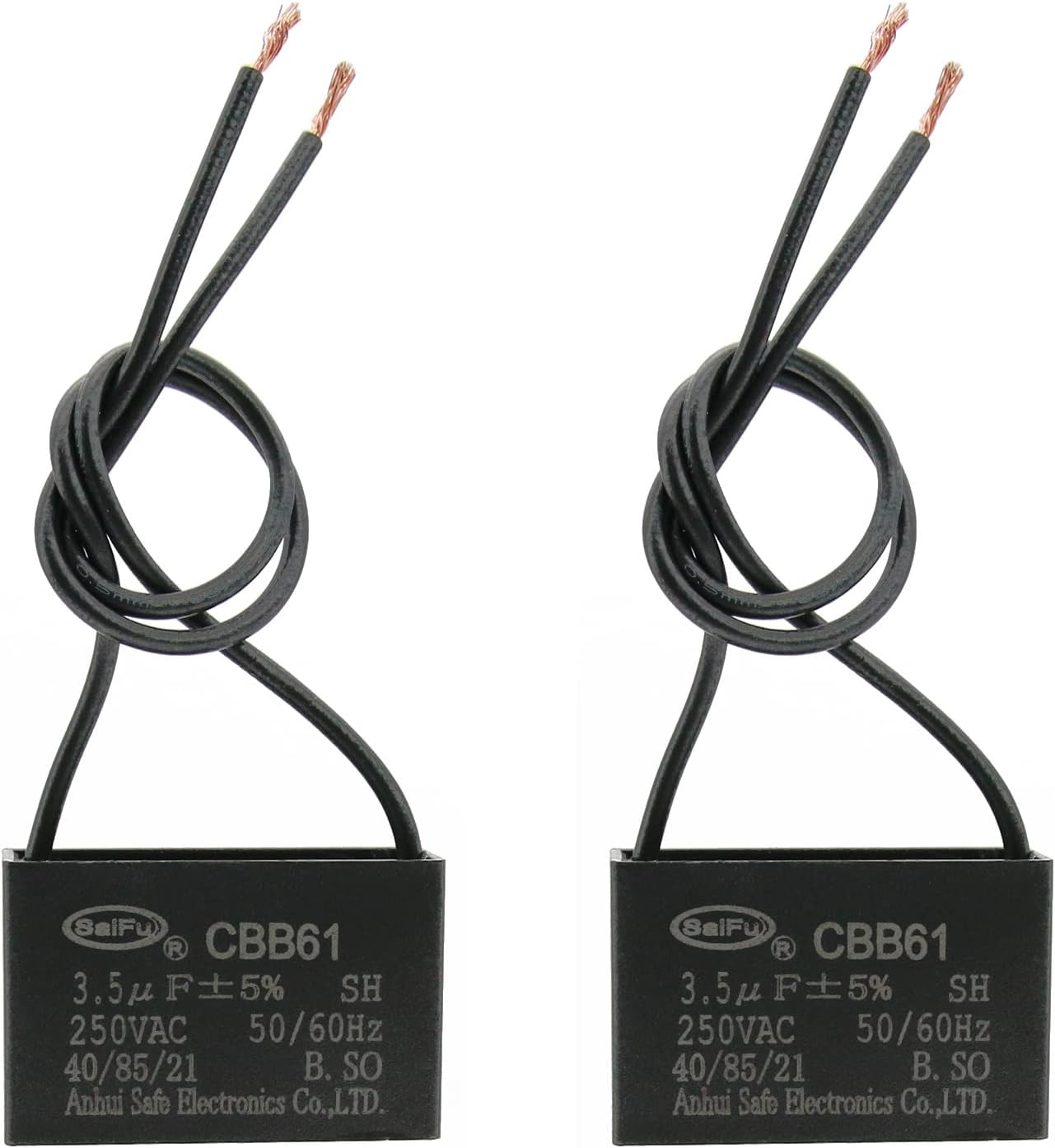 CBB61 3.5uf 2-Wire 250V AC Ceiling Fan Capacitor - Pack of 2-50/60 Hz - Polypropylene Film Capacitors Compatible with Electrical Power Relay Connecting Capacitor
