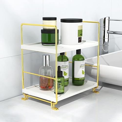 Vista 3 de Organizador de 2 niveles para encimera de baño, organizador de perfumes, estante de maquillaje, bandeja de almacenamiento o estante de especias