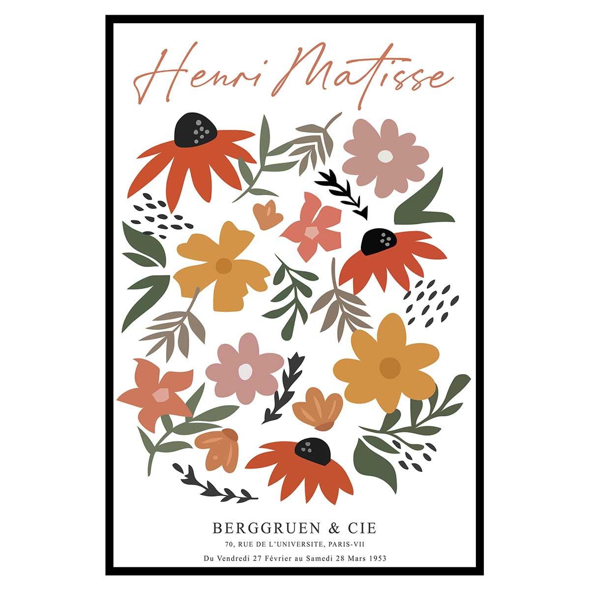 Hexoa Affiche encadrée Fleurs Matisse colorées - Made in France - 40x60