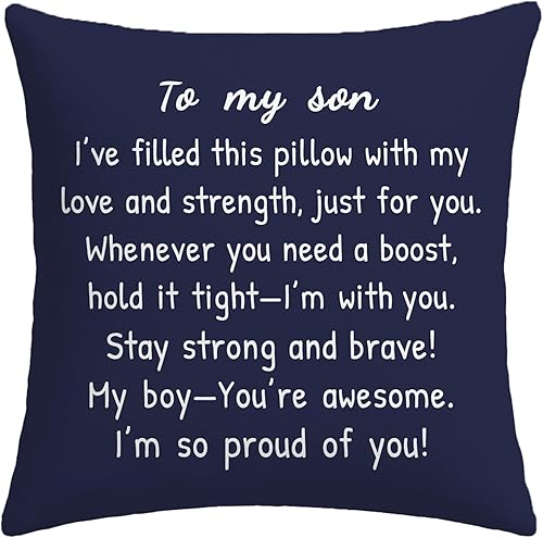 Funda de almohada azul con texto en inglés To My Son de 18 x 18 pulgadas, regalos de Navidad y cumpleaños para hijos de mamá y papá, ideas de regalo