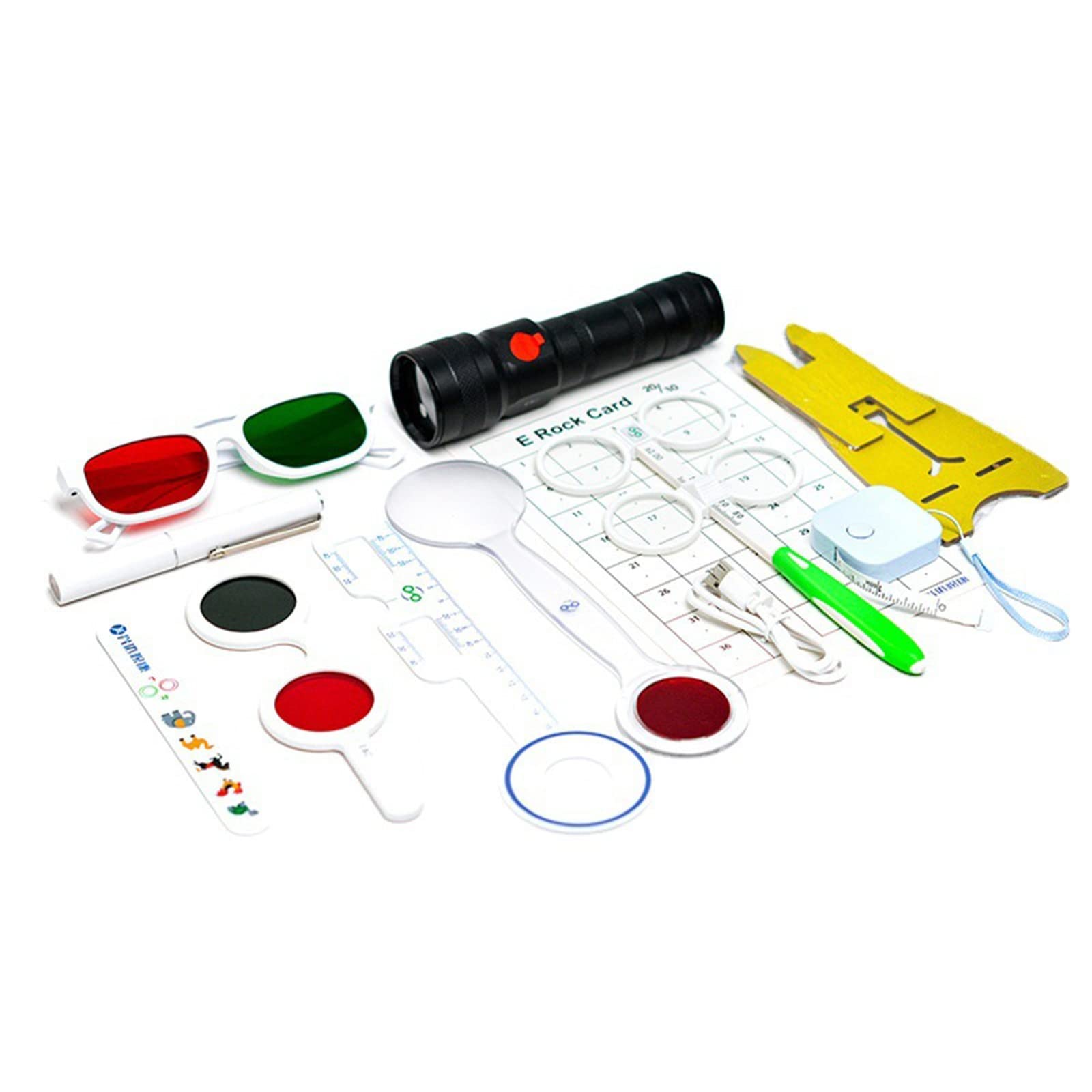 NICHOY Optics Strabismus and Amblyopia Eye Position Inspection Tool,Optometry Function Visual Inspection Kit,Worth Four-Hole Lights,Hand-held red-Green Glasses(Color:A,Size:a Set)