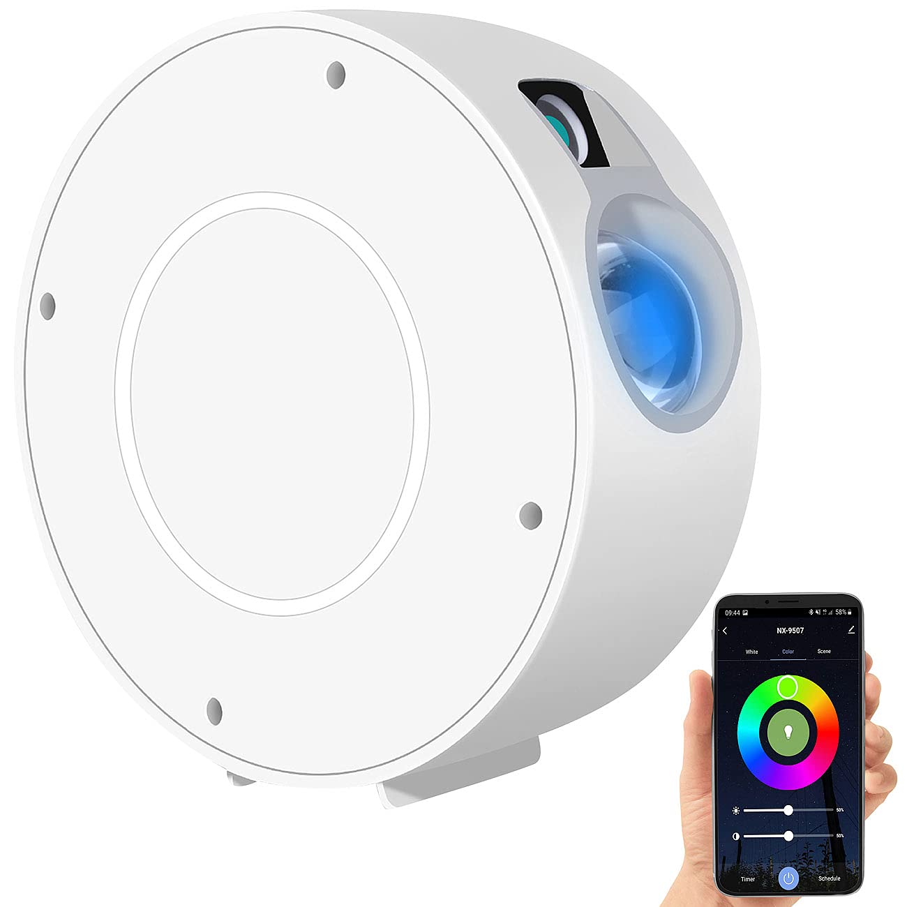 Lunartec Lichtprojektor: Laser-3D-Sternenhimmel-Projektor, RGB-LEDs, Sprach-/Zeitsteuerung, App (Sternenhimmel Schlafzimmer, LED Alexa Sternenhimmel Projektor, Nachtischlampe)