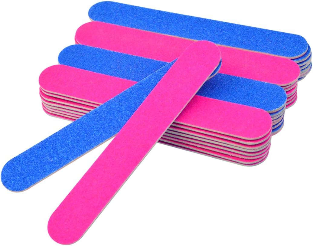 100 pcs Disposable Nail Files Double Sided Emery Boards Manicure Tools, Blue and Pink Nail Buffering Files Emery Boards Pedicure Tools Set Home or Professional Beauty Care