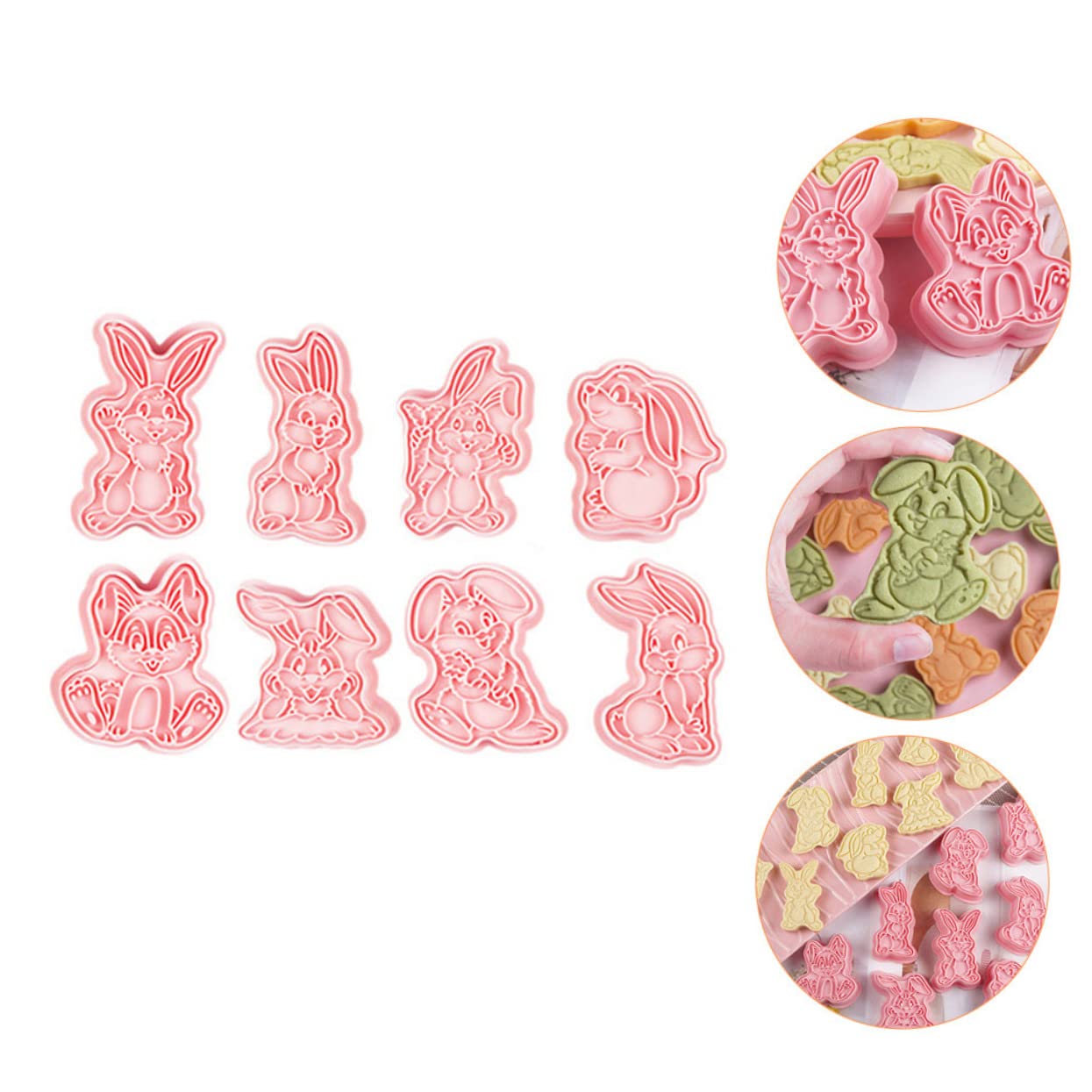 CIYODO 8Pcs Rabbit Shaped Cookie Molds Reusable Baking Stamps for Year Party Favors Easy Demoulding Carved Design for Festive Treats