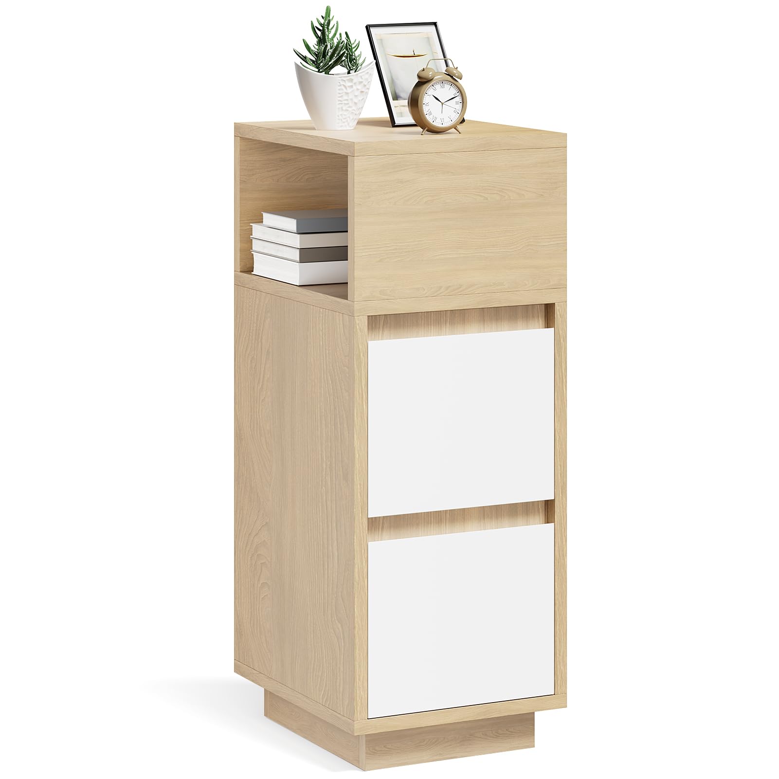 Warmiehomy Bedside Table with 2 Storage Drawers Side 25x30x65cm,Wood&White