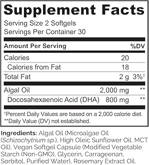 NATURELO Vegan DHA - Pure Omega3 Oil from Algae - Sustainable Benefits of Fish Oil (EPA/DHA) - No Smell Or Taste - Best for Vision & Brain Function Support - 60 Softgels | 1 Month Supply