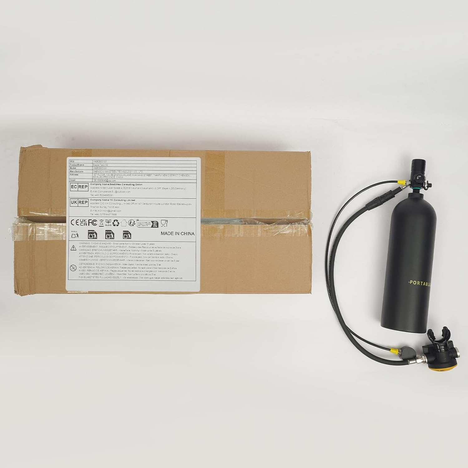 Mini Scuba Tank Kit 2L Capacity Diving Oxygen Tank for Underwater Breathing, Backpack & Side Pockets Design, 30-50 Minutes Breath, Underwater Diving Tank Kit, Lung Tank for Diving Entertainment