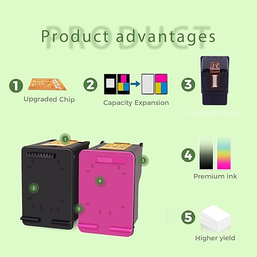 Miniatura 5 de 67XL Combo Pack Ink Replacement for hp Ink 67 for hp 67 Ink cartridges Black/Color Combo Pack Works with DeskJet 1255, 2700, 4100 Series, Envy 6000,