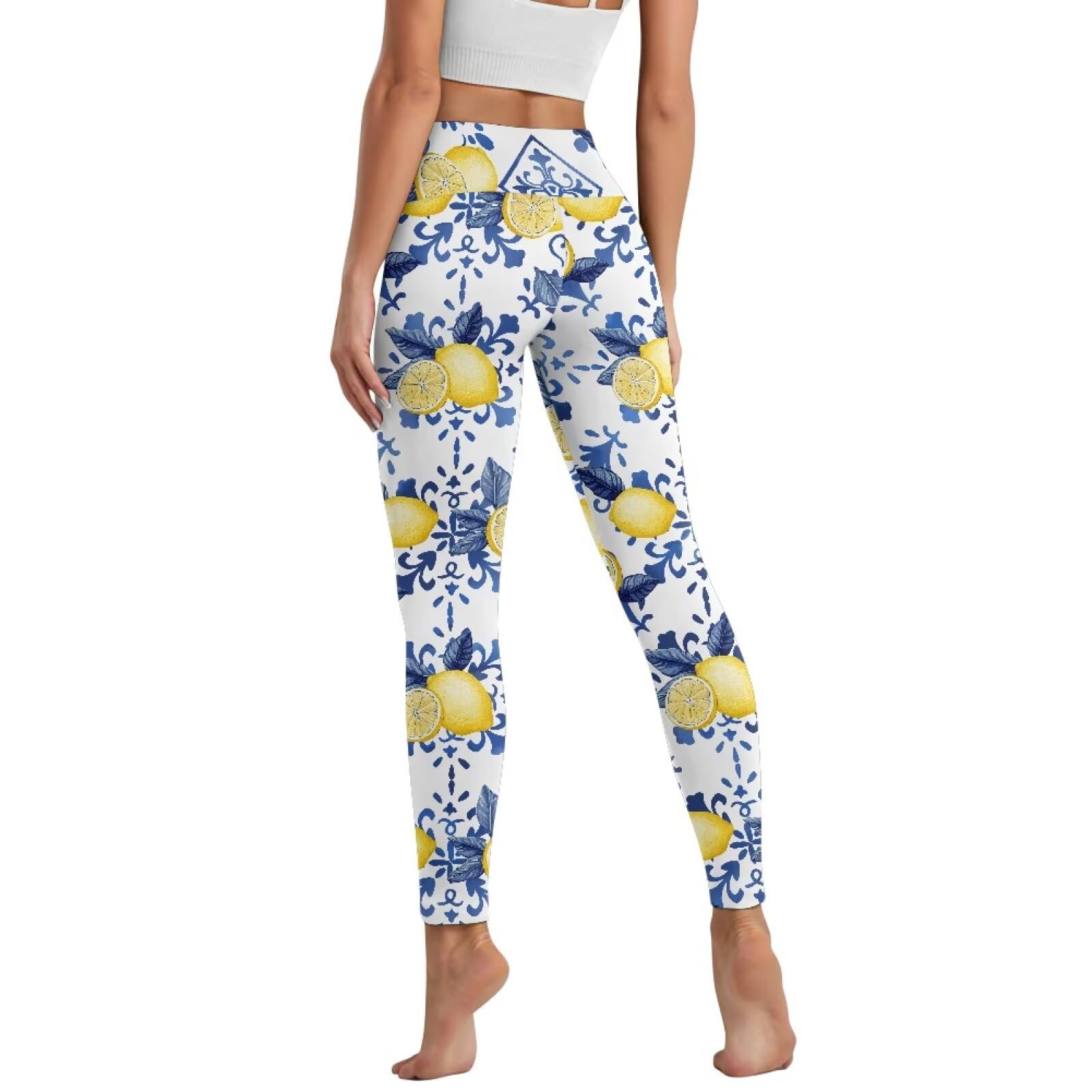 Biyejit Retro Lemon High Waist Leggings for Women Tummy Control Compression Yoga Pants Gym Workout Athletic Pant 4 Way Stretch Tights Plus Size