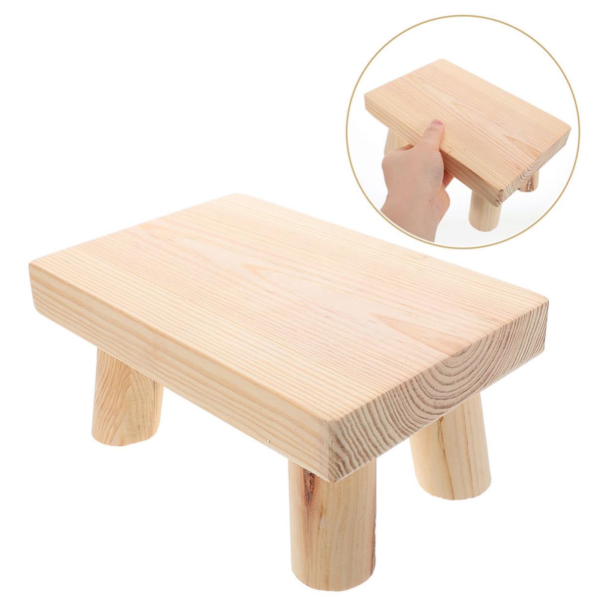 2 Piezas Taburete Infantil de Madera Beige, Ligero y Portátil