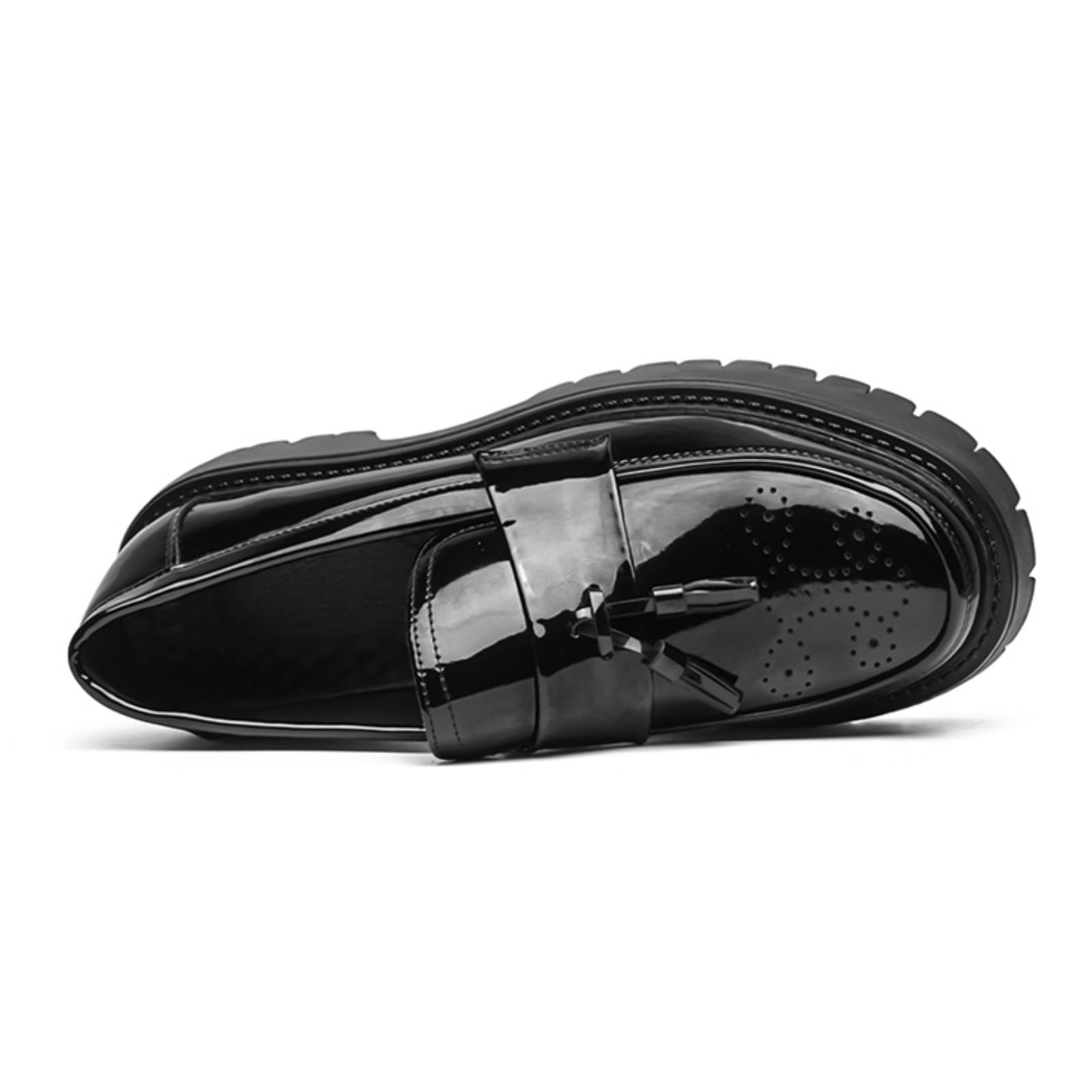 Scarpe Eleganti Uomo con Plateau Mocassini Brogue Pelle Verniciata | Moda Nappe Classiche Business Casual Punta Arrotondata Scarpe Eleganti Slip-On Per Feste Di Matrimonio
