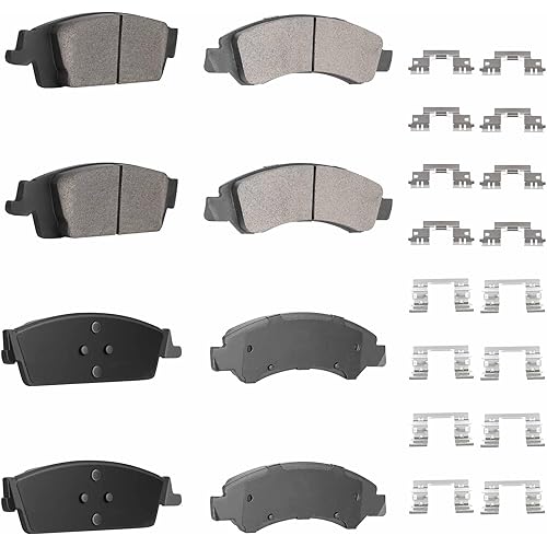 Front Rear Ceramic Disc Brake Pads Set for GMC Sierra 1500/Chevy Silverado 1500 2014 2015 2016 2017 2018, for Cadillac Escalade ESV, for Suburban/Tahoe/Yukon XL 2015-2020, 8PCS(With Hardware)